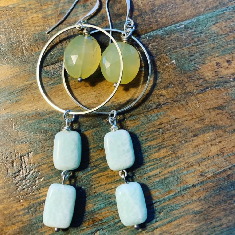 Yellow Chalcedony with Mint Amazonite Earrings